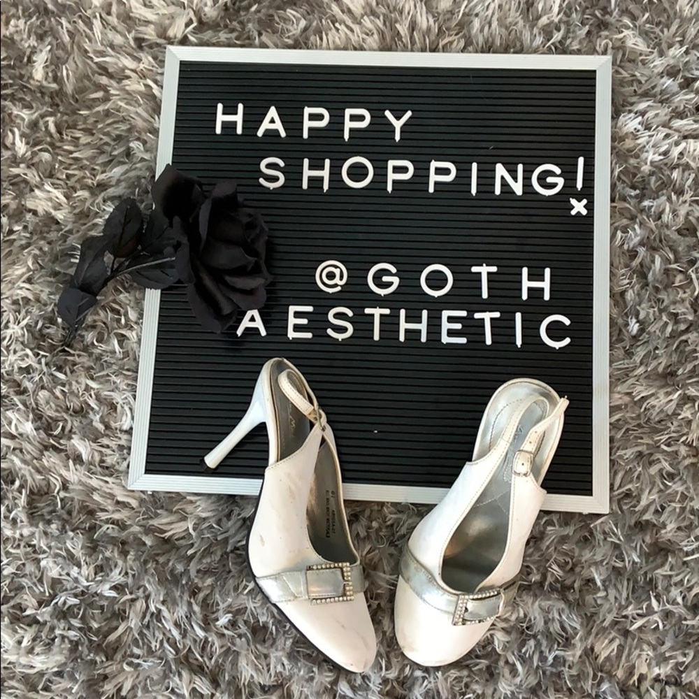 Vintage White Heels with Silver Strap and Buckle